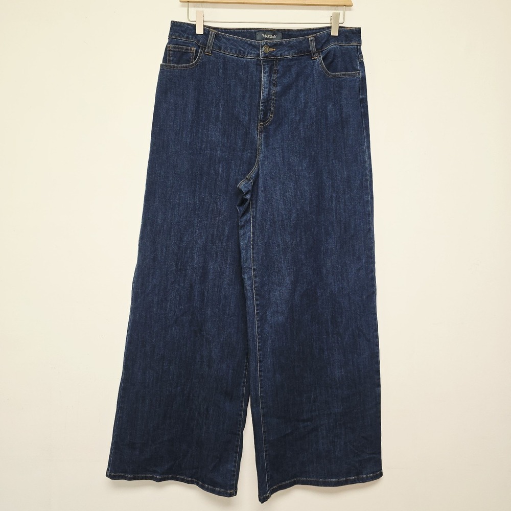 Modcloth Jeans Size 16 Wide Leg High Rise Stretch Pockets Denim Indigo Retro